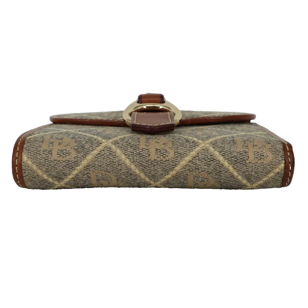 Dooney and Bourke Wallet Womens Beige Brown Fabric Logo Leather Trim Snap Vtg